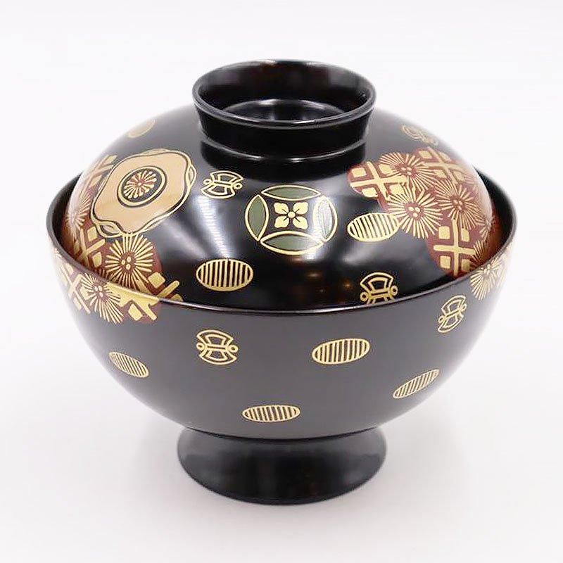 昭和初期の日本製漆器蓋椀 七宝吉祥紋