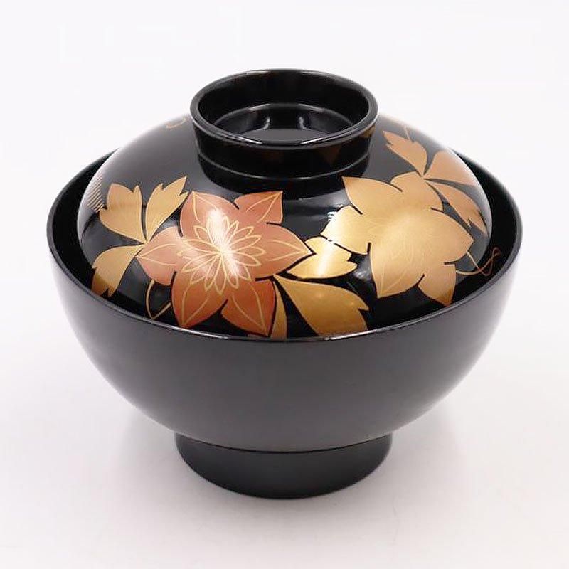 昭和初期のアンティーク漆器 吸物椀 鉄線・クレマチス