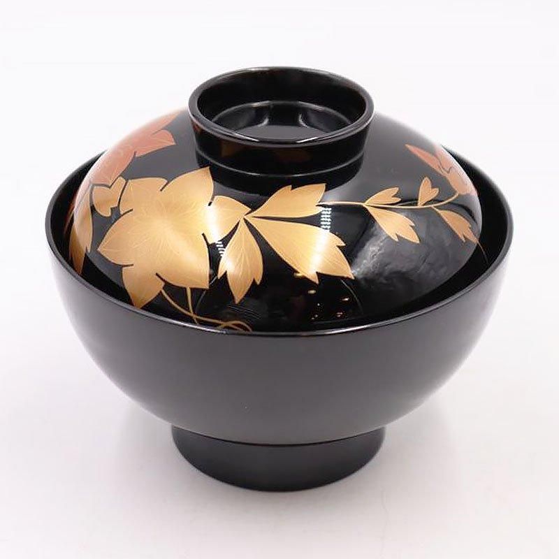 昭和初期のアンティーク漆器 吸物椀 鉄線・クレマチス