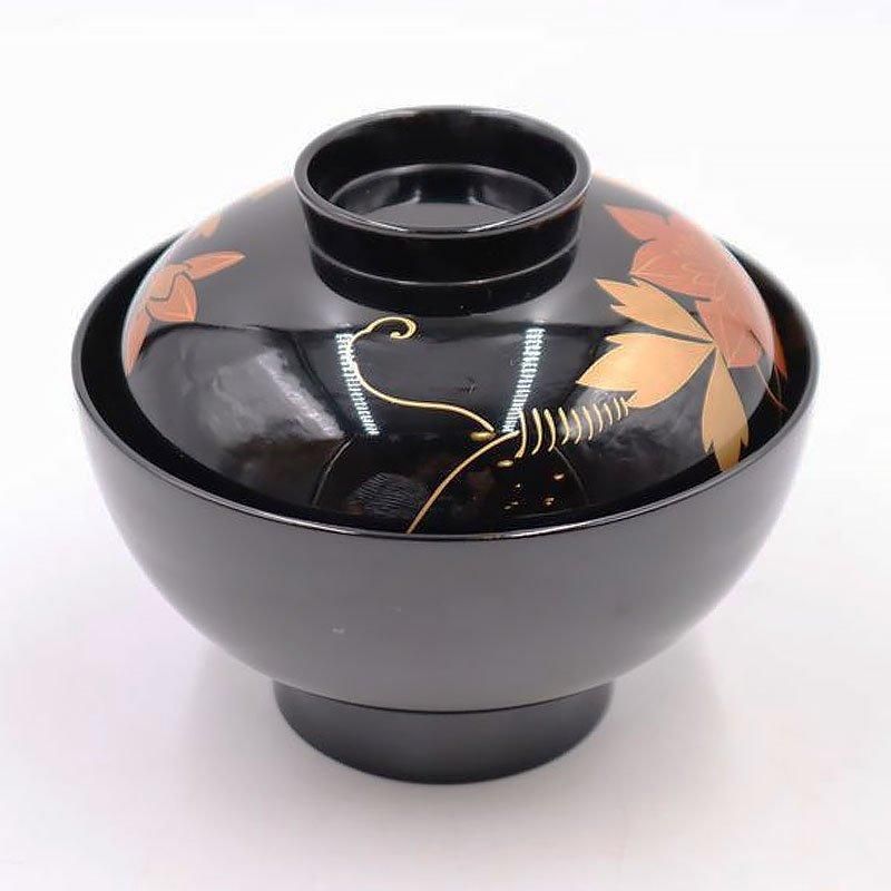 昭和初期のアンティーク漆器 吸物椀 鉄線・クレマチス