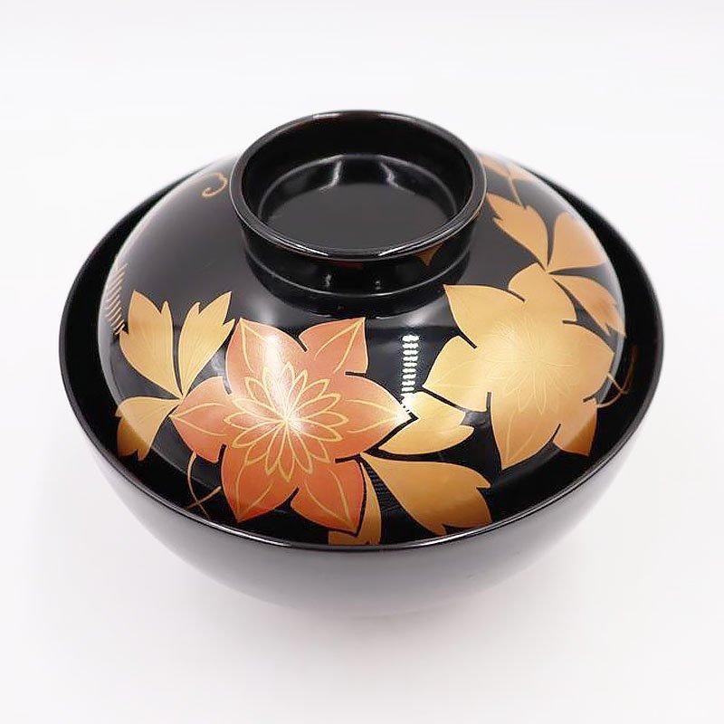 昭和初期のアンティーク漆器 吸物椀 鉄線・クレマチス