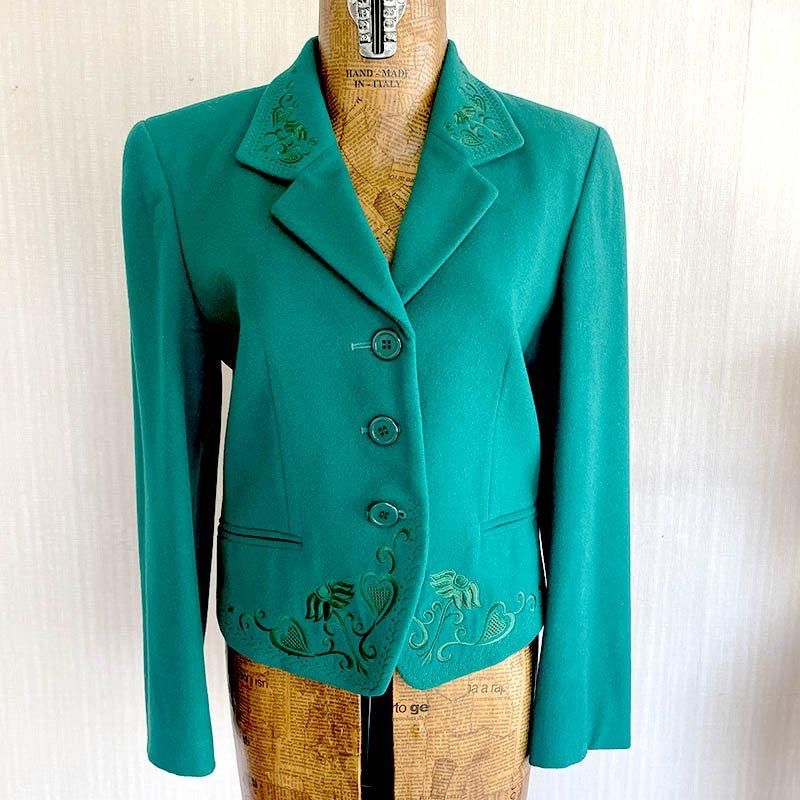 80年代ヴィンテージ 刺繍入り グリーンウールジャケット