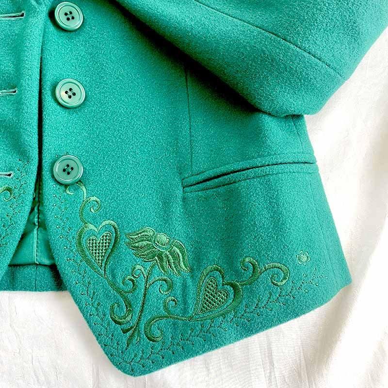80年代ヴィンテージ 刺繍入り グリーンウールジャケット