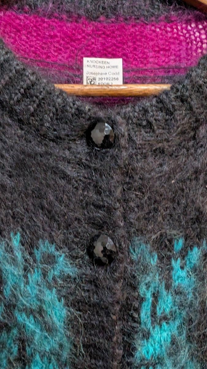 モヘアニットカーディガン ブラックピンク Lサイズ ヴィンテージ