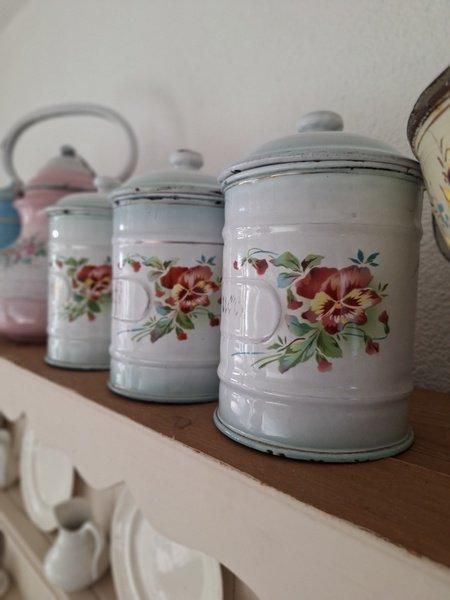 スーパーセール 半額タイムセール Japyパンジー柄キャニスター - ANTIQUE LEAVES アンティーク雑貨