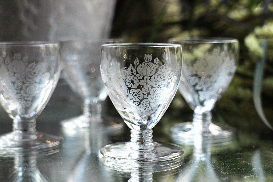 【美品】アンティークグラス　リキュール　花　オブジェ　花びら　R1343ダI 美品】アンティークグラス リキュール 花 オブジェ 花びら R1343
