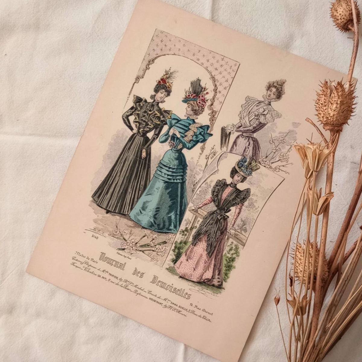 美しいアンティークモード画フランス1900年代初期」