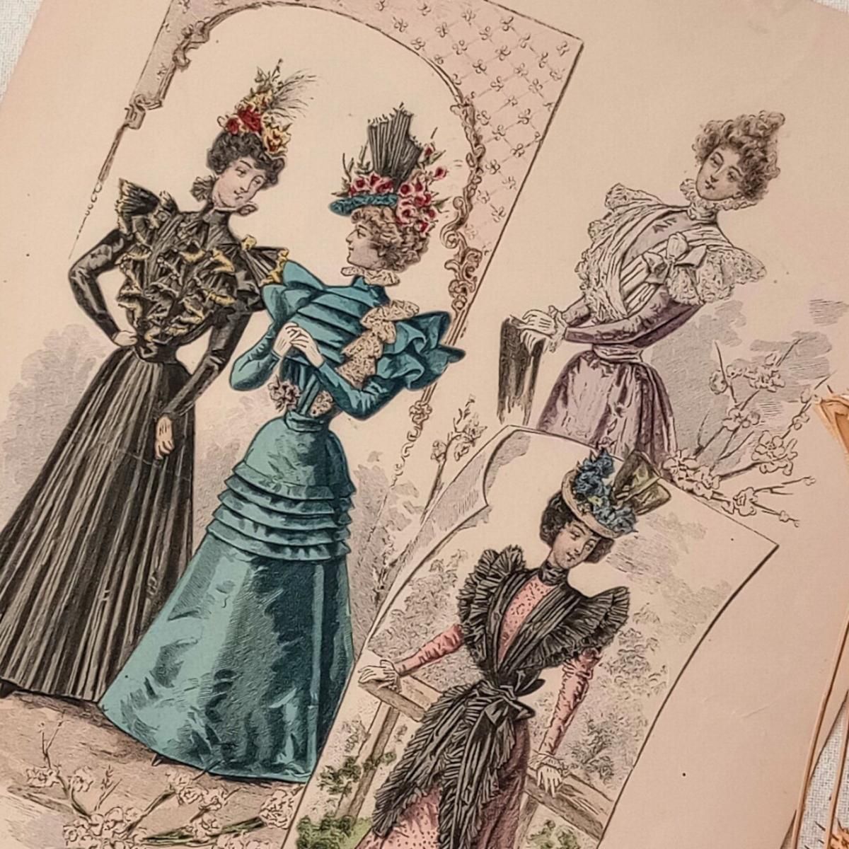 美しいアンティークモード画フランス1900年代初期」