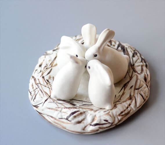 Arabia Helja Liukko-Sundstrom Bunny Nest フィギュア アラビア ヘルヤ リウッコ ウサギの巣 フィンランド  北欧_241204 ig4245 - ANTIQUE LEAVES