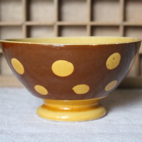 フランス製ドット柄カフェオレボウル