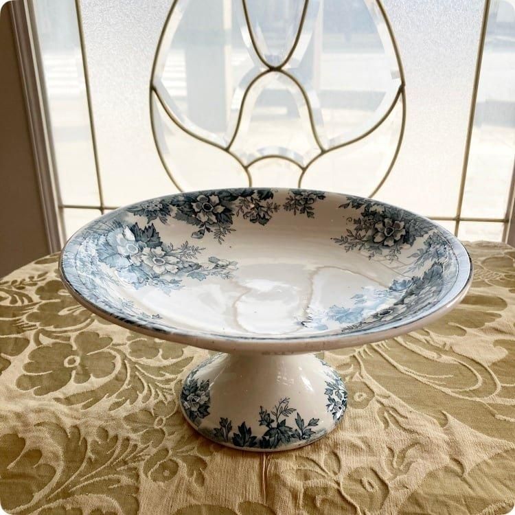 ※美品※フランスアンティーク　サンタマン　コンポティエ　青と白のお花　ブルーエ 美品※フランスアンティーク サンタマン コンポティエ 青と白の
