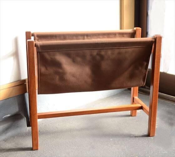 デンマークから チークxキャンバス マガジンラック 北欧家具 デンマークから チークxキャンバス マガジンラック 北欧家具