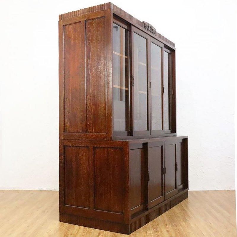 大正ロマンのアンティークキャビネット、胡桃材使用
