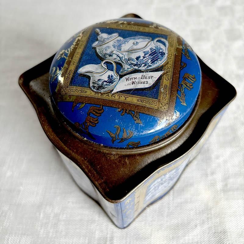 青缶のヴィクトリア朝デザイン紅茶缶