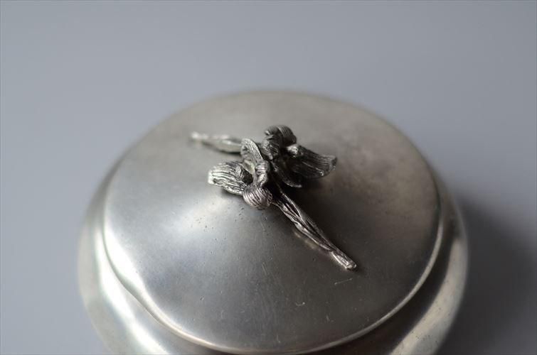 フランス製古い錫のボンボニエール花蓋付きボウル