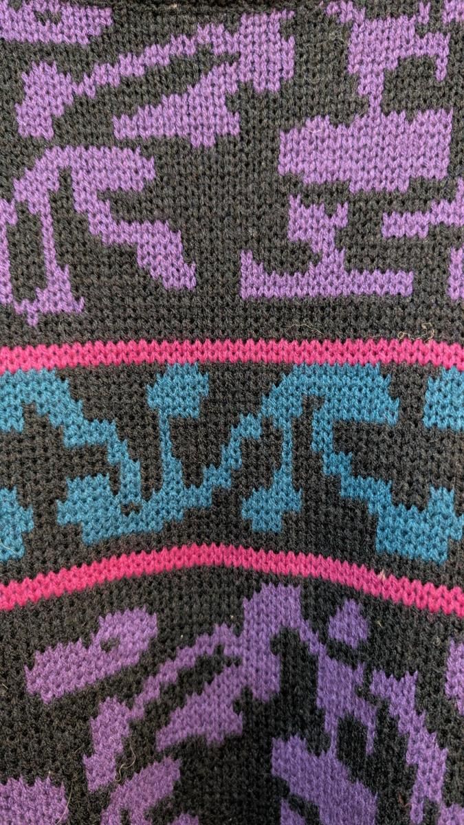 ヴィンテージXLニットセーター カラフル総柄でモード感溢れる