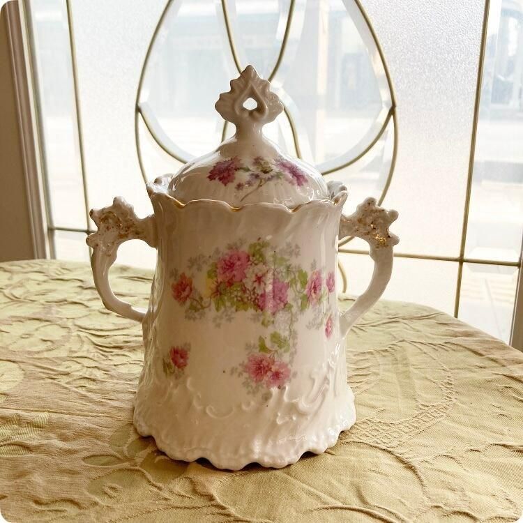 フランスアンティーク クレイユモントロー 古いシュガーポット ピンク継続か フランスアンティーク クレイユモントロー 古いシュガーポット ピンク