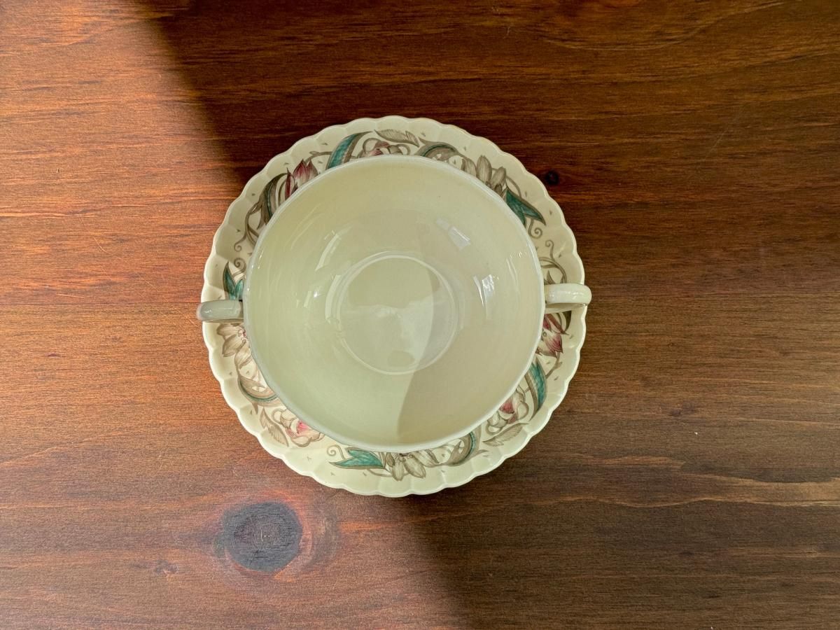 英国製アンティーク ピンク薔薇柄 スージー・クーパー スープカップ