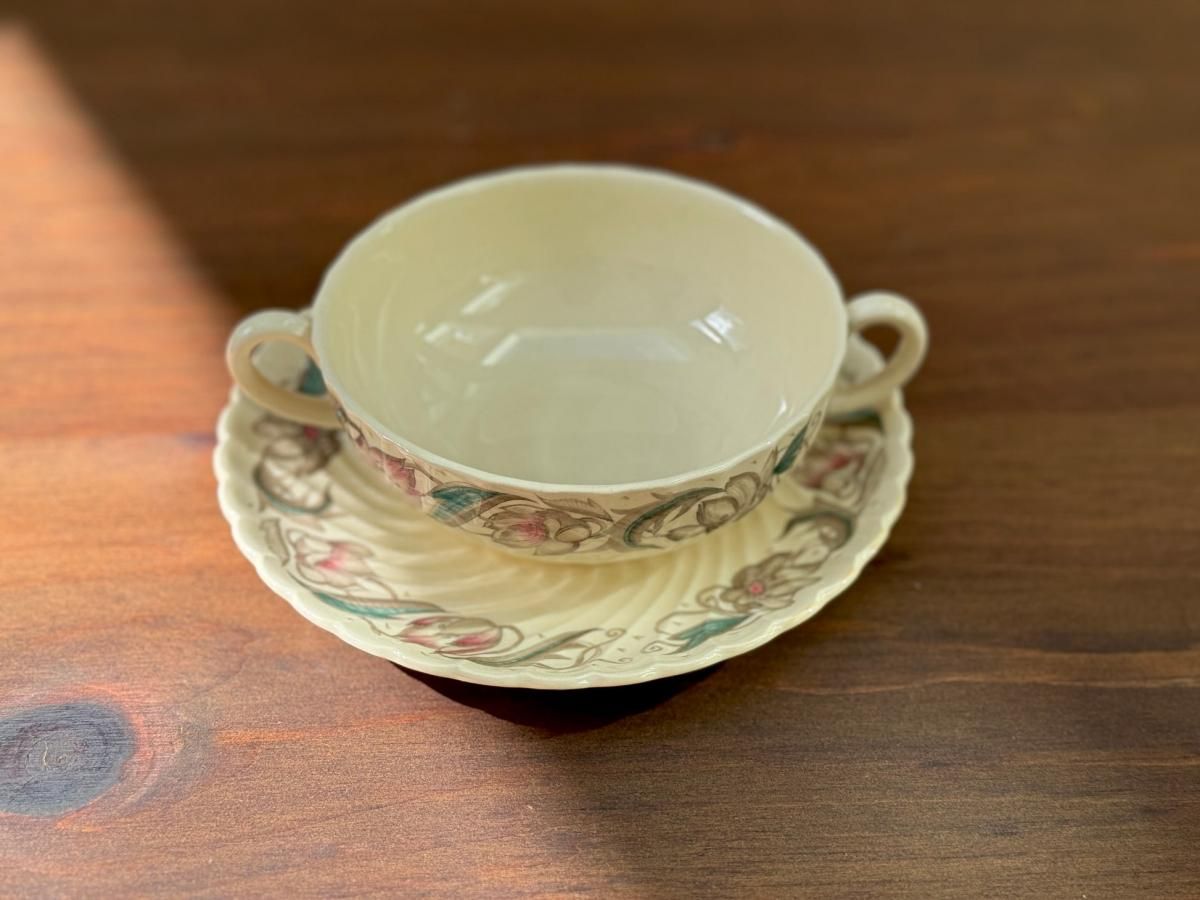 英国製アンティーク ピンク薔薇柄 スージー・クーパー スープカップ