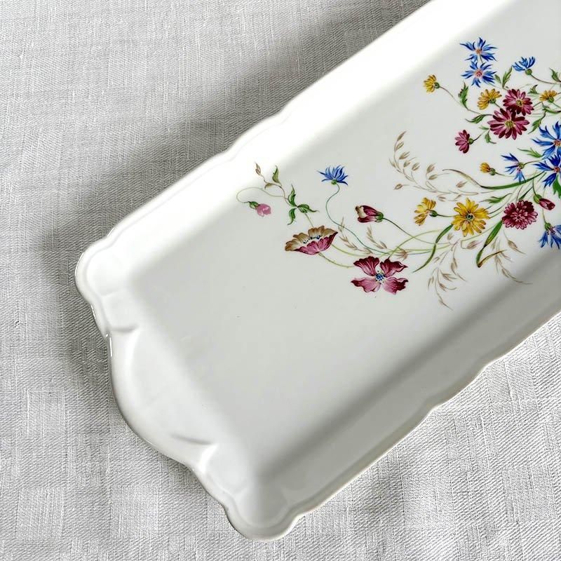 リモージュ花柄白磁レクタングルプレート 華やかな野草舞う リモージュ花柄白磁レクタングルプレート 華やかな野草舞う