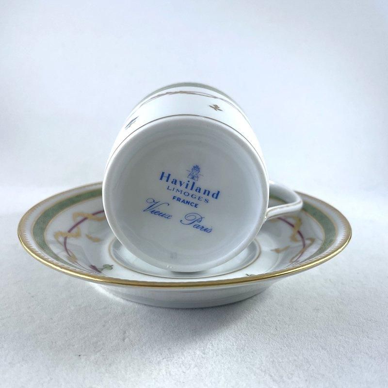 カップ&ソーサー コーヒーカップ リモージュ 若草色のライン カップ&ソーサー コーヒーカップ リモージュ 若草色のライン