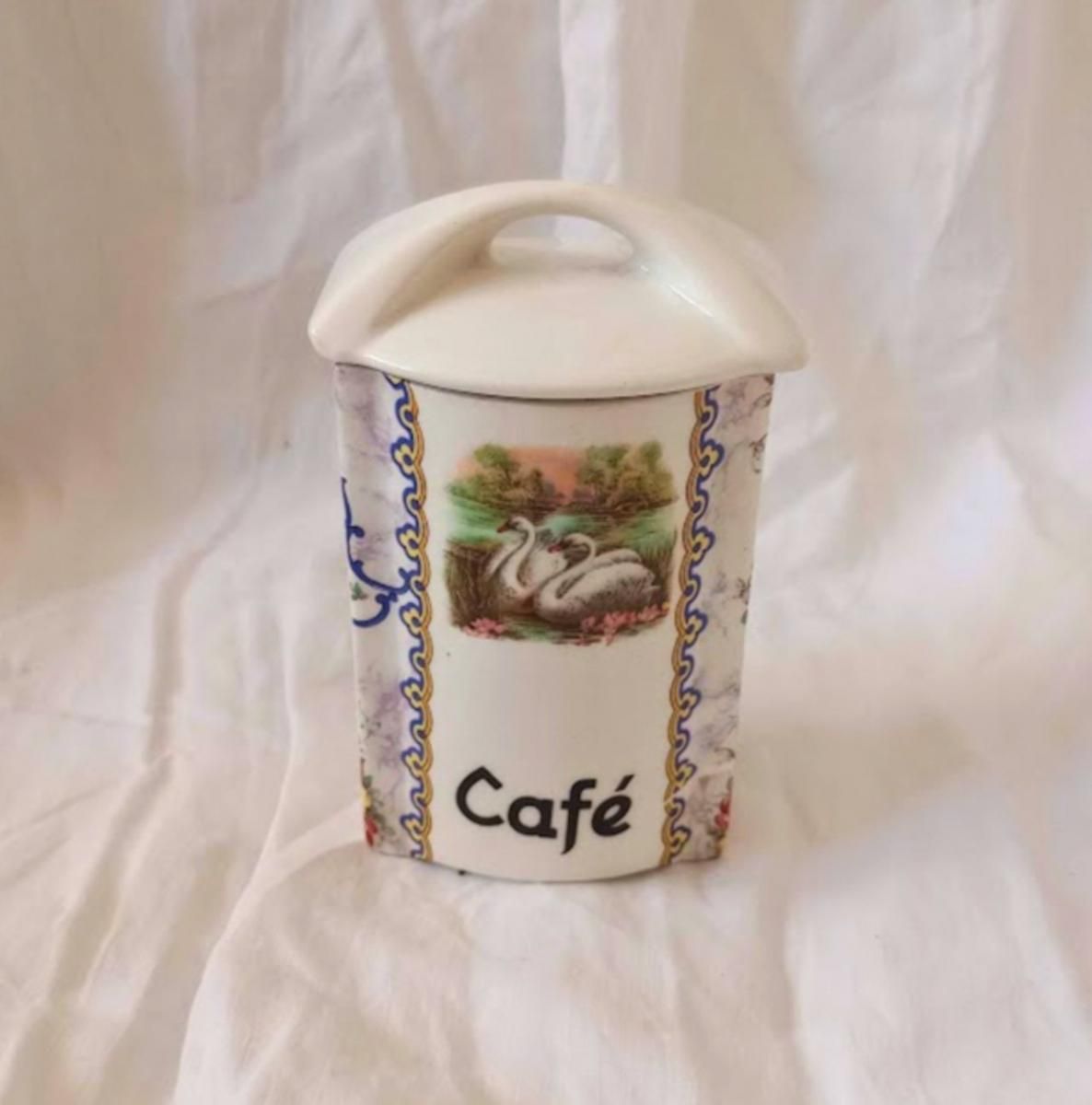 ヴィンテージ陶器キャニスター、チェコ製の白鳥絵