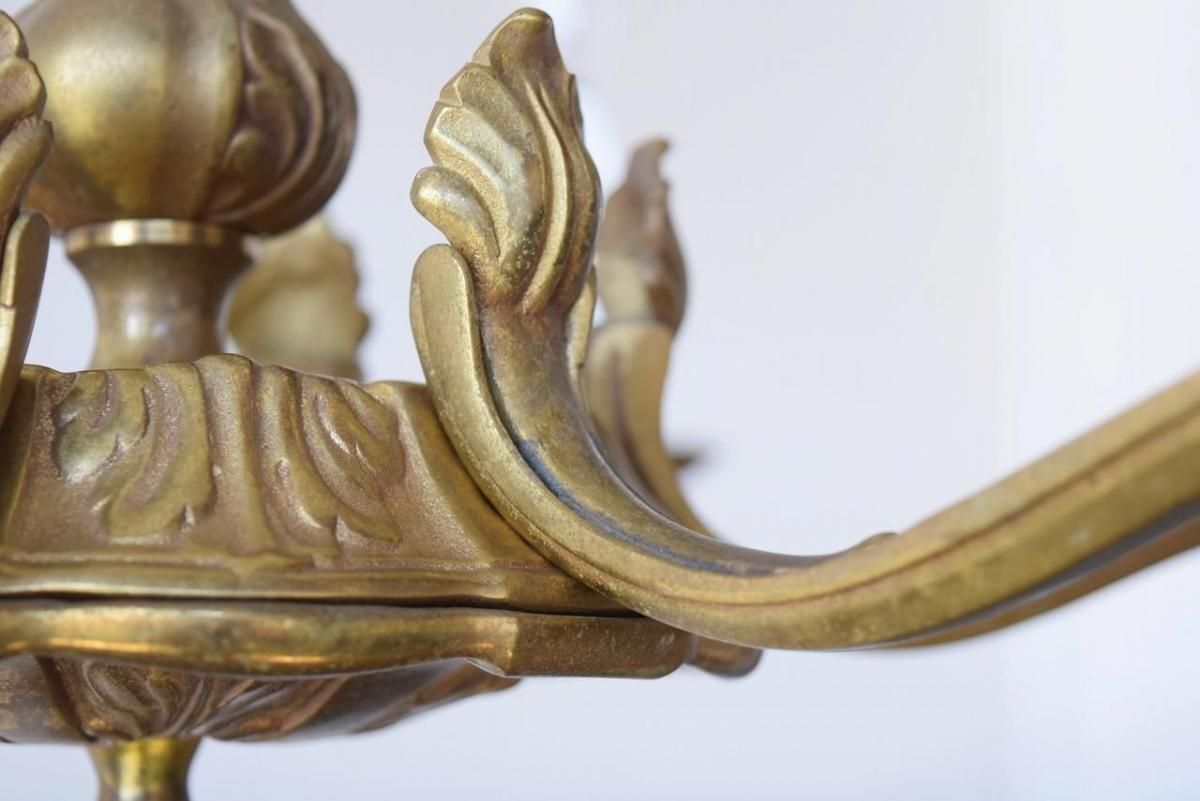 フランス製1930年代 真鍮製シャンデリア｜優雅な6灯式クラシック