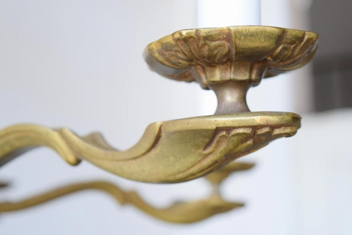 フランス製1930年代 真鍮製シャンデリア｜優雅な6灯式クラシックデザイン