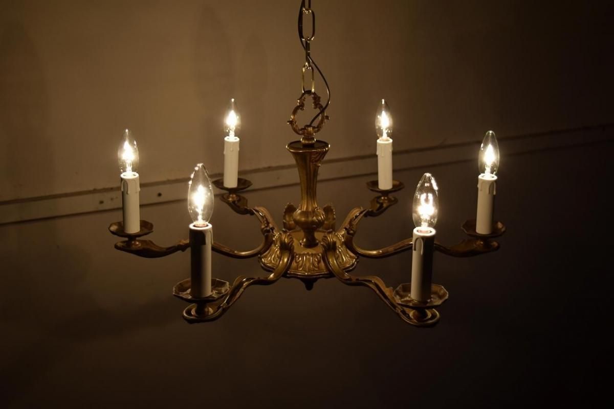 フランス製1930年代 真鍮製シャンデリア｜優雅な6灯式クラシック