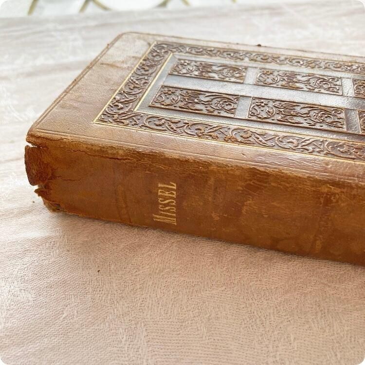 フランス アンティーク 1900年代 革表紙 聖書 祈祷書 クロス