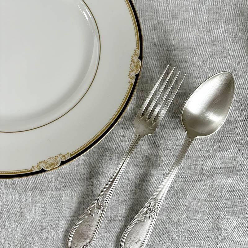 ☆御追加／フランス 純銀／ディナーフォーク＆ディナースプーン 各１本 銀食器 名前が刻印できるシルバー950の純銀食器カトラリーセット