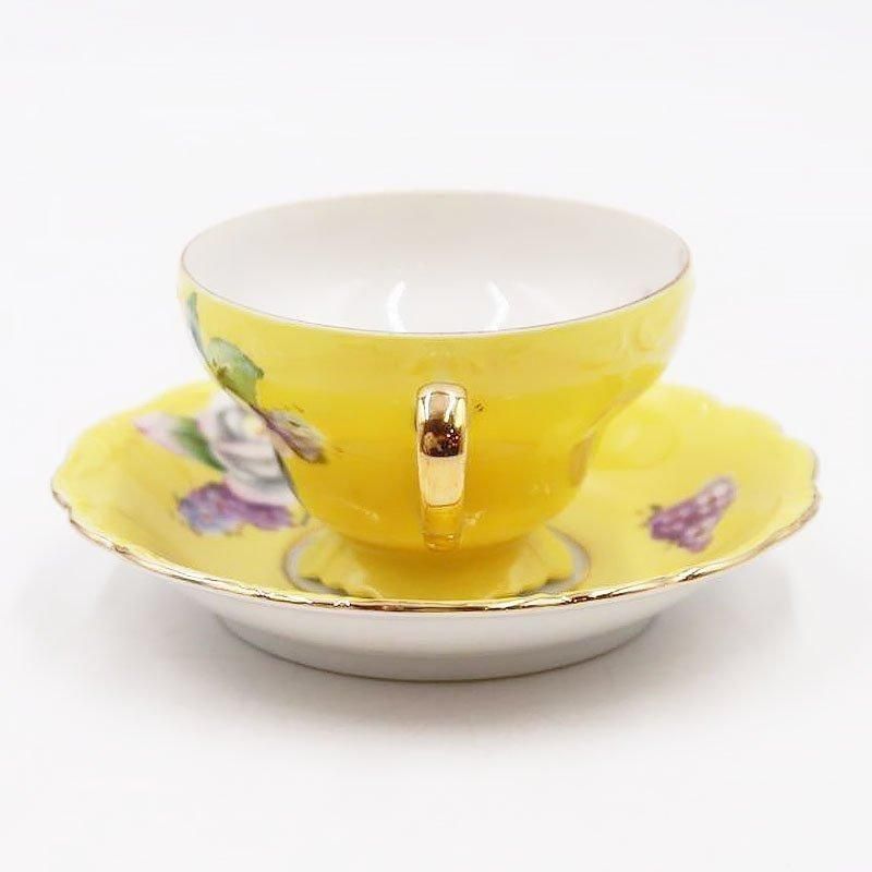 希少アンティーク白薔薇の黄色カップ＆ソーサー