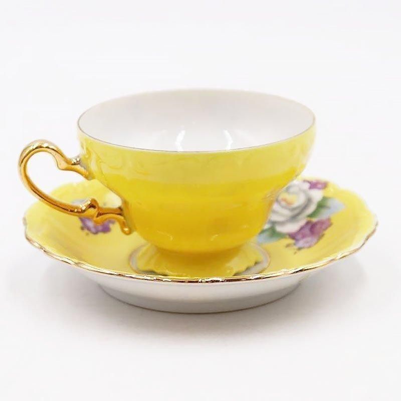 希少アンティーク白薔薇の黄色カップ＆ソーサー