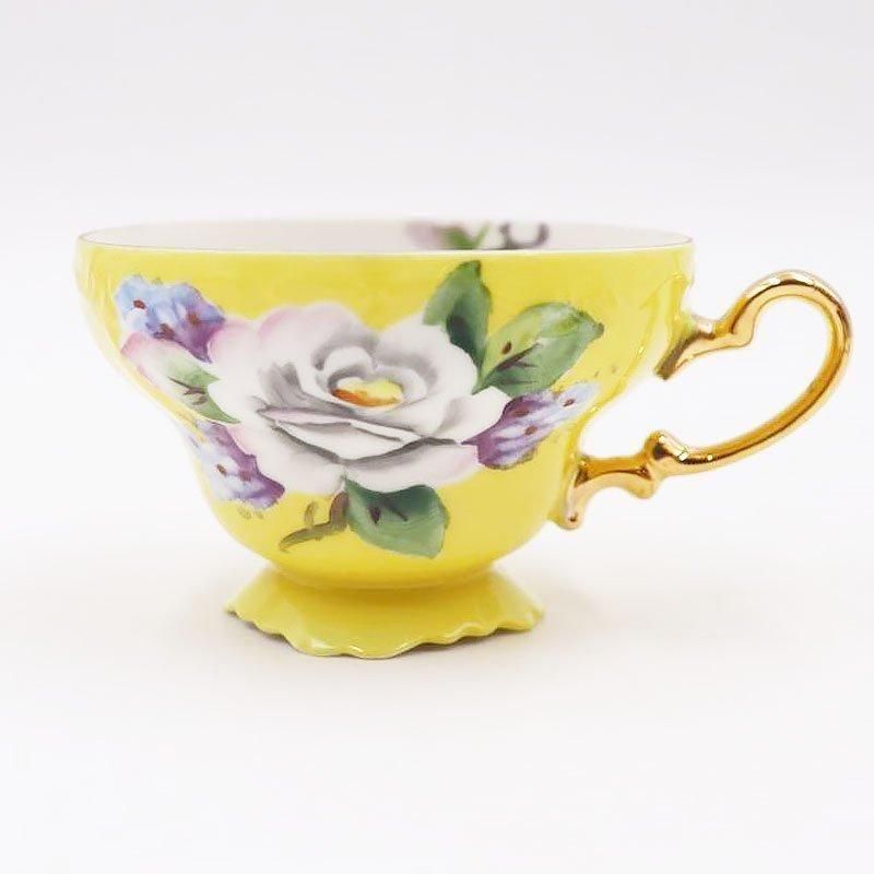 希少アンティーク白薔薇の黄色カップ＆ソーサー