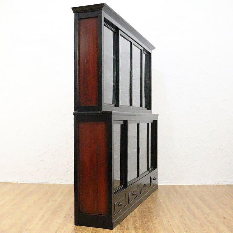 レトロ 食器棚 大正期～昭和期 収納棚 飾り棚 ゆらゆらガラス 小引き出し付き レトロ 食器棚 大正期～昭和期 収納棚 飾り棚 ゆらゆらガラス 小