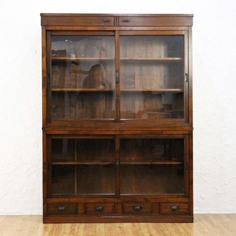 大正昭和のケヤキ製四尺引戸食器棚