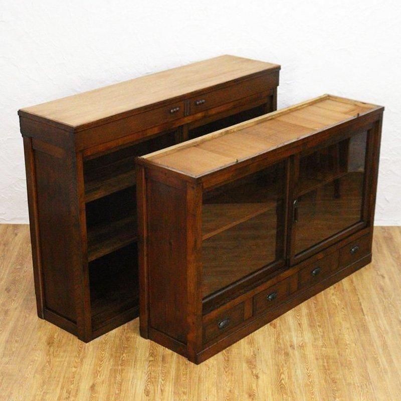 アンティーク キャビネット 昭和レトロ 戸棚 木製 大正 和家具 食器棚 大正昭和のケヤキ製四尺引戸食器棚