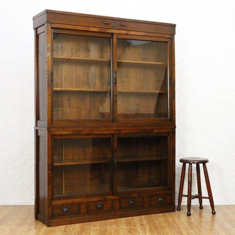 大正昭和のケヤキ製四尺引戸食器棚