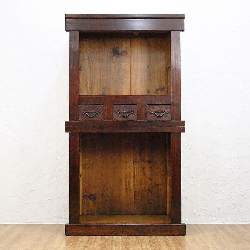 帳場箪笥 水屋箪笥 二段重ね キャビネット 重厚感 時代金具