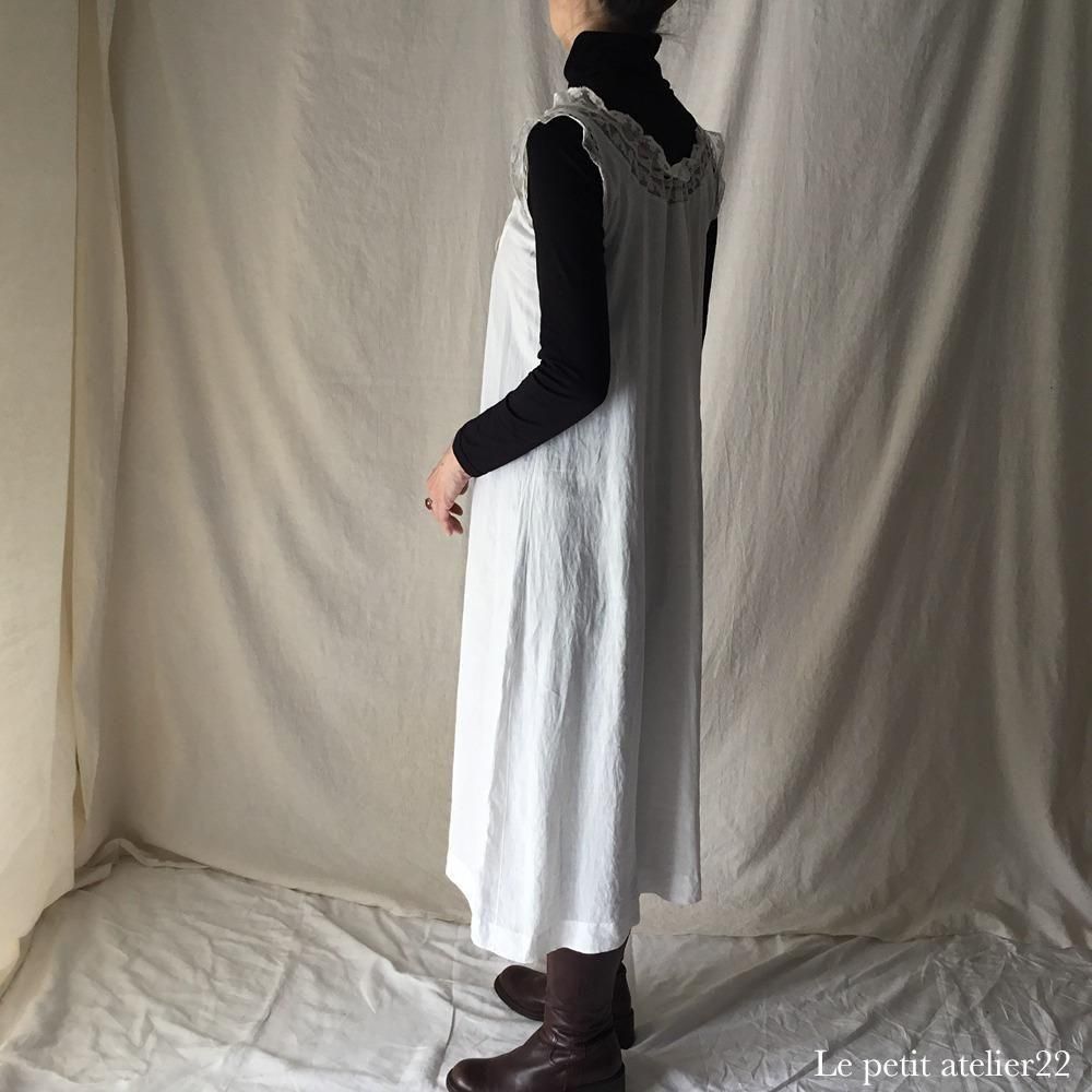 フランスアンティークリネンワンピースレース付き