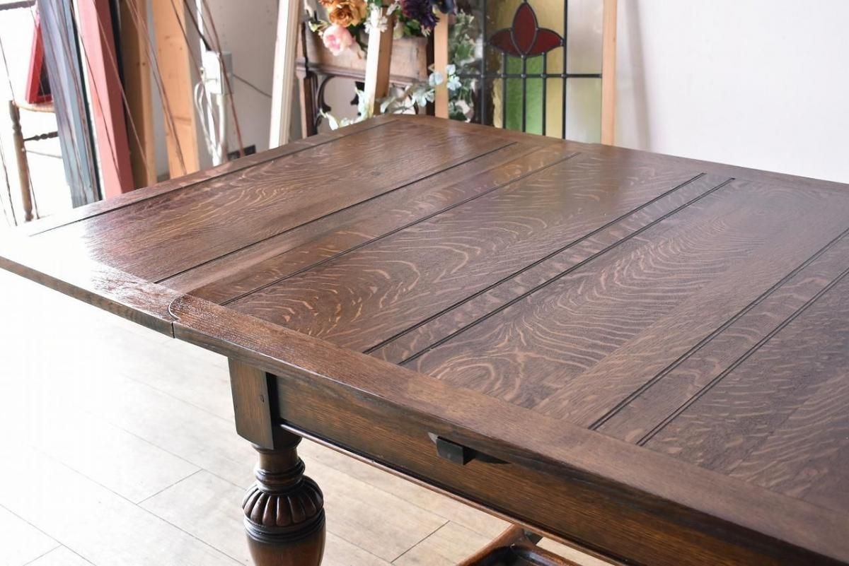 1920年代英国製オークのドローリーフテーブル重厚な存在感