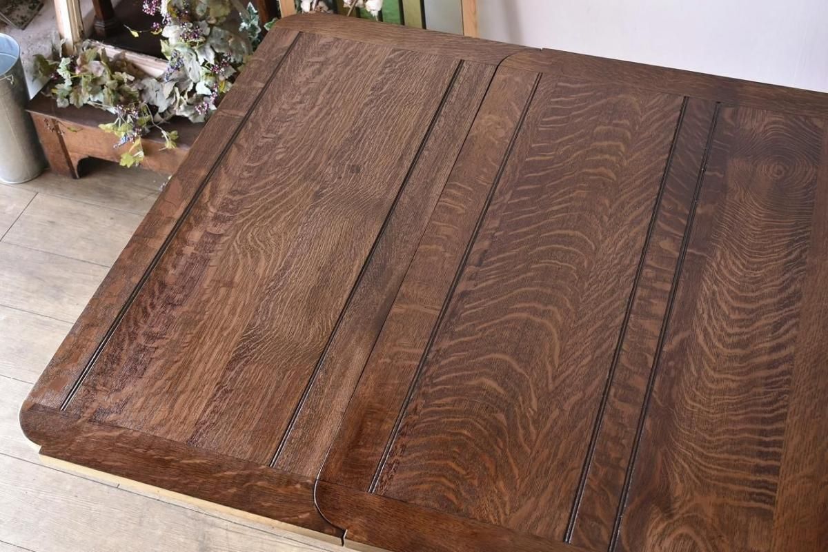 1920年代英国製オークのドローリーフテーブル重厚な存在感