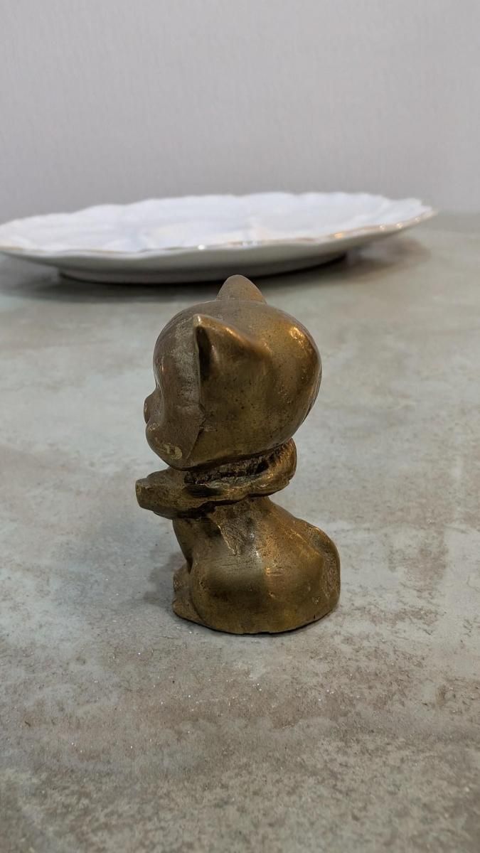 ヴィンテージギリシャ製 真鍮猫ミニチュアオブジェ可愛い