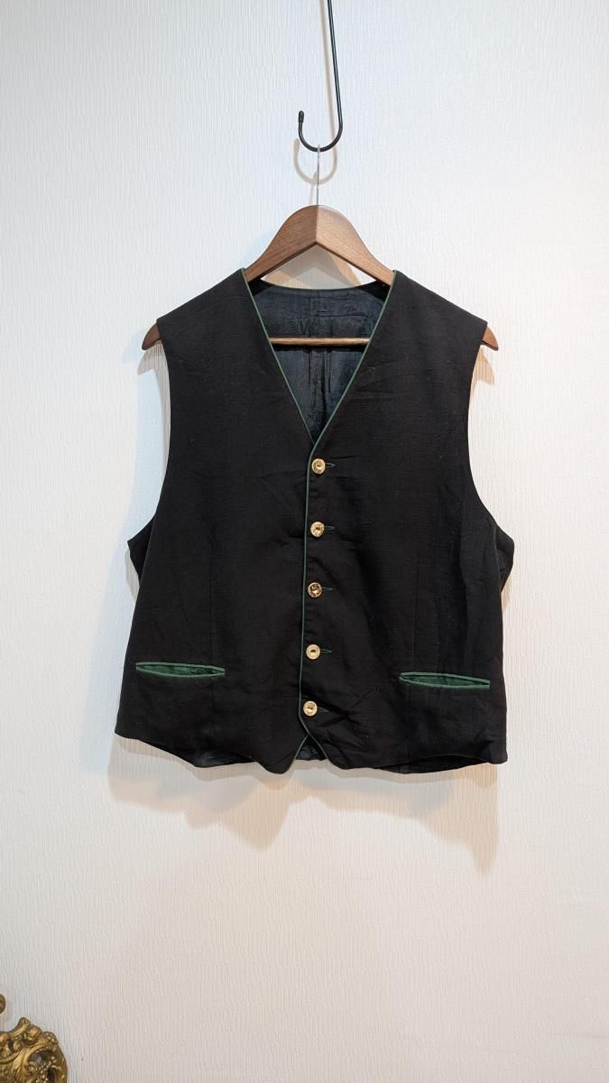 ユーロチロルリネンベストブラックグリーンMサイズ