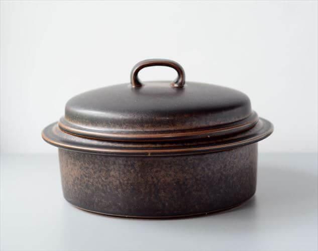 ヴィンテージアラビア深いブラウンの蓋つきボウル