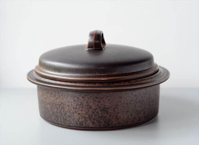 ヴィンテージアラビア深いブラウンの蓋つきボウル