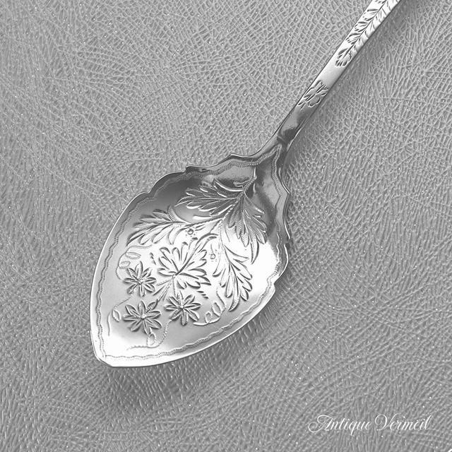 中国古玩　シャム銀蓋物　118g/幅約8.5㎝　東Y7-0630② 希少な1898年英国製リーフ文様ジャムスプーン