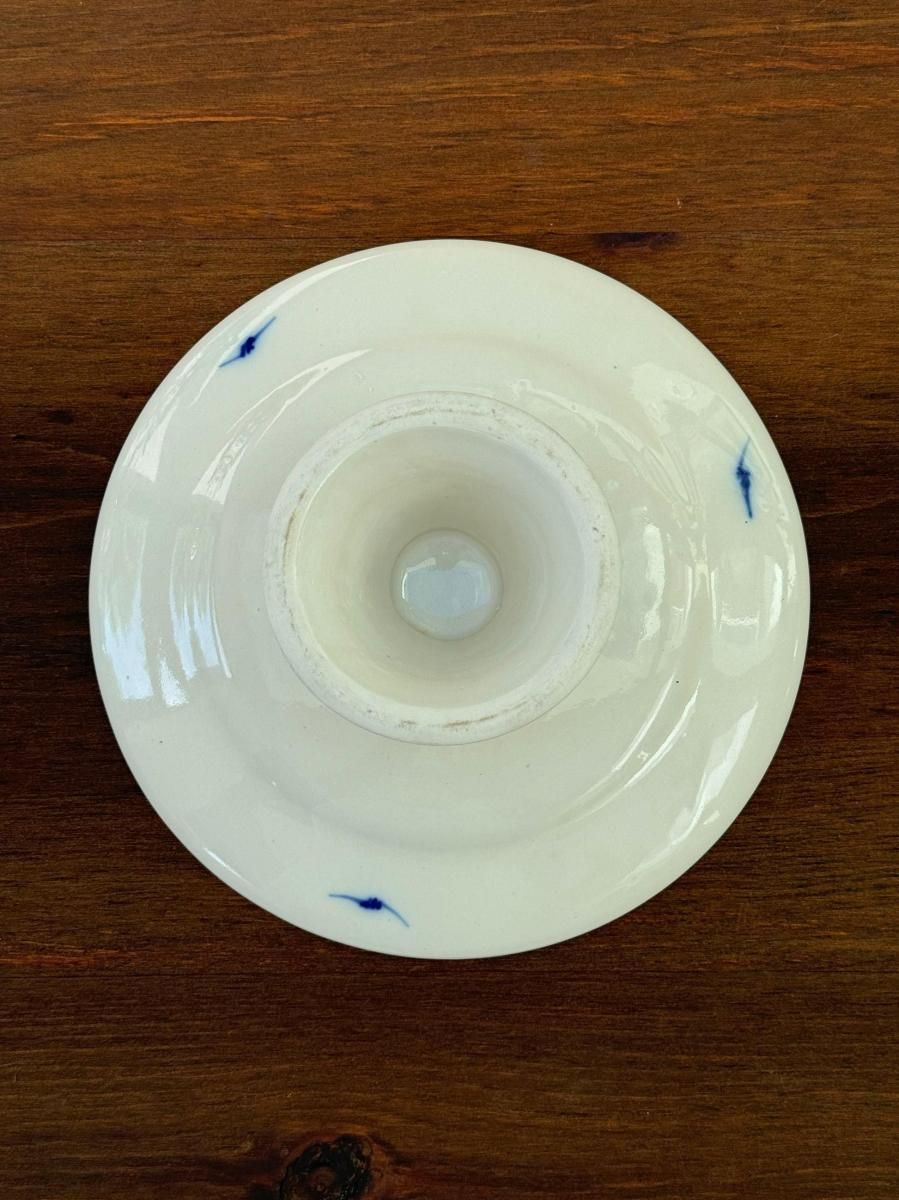 青い花柄の英国製アンティークケーキスタンド