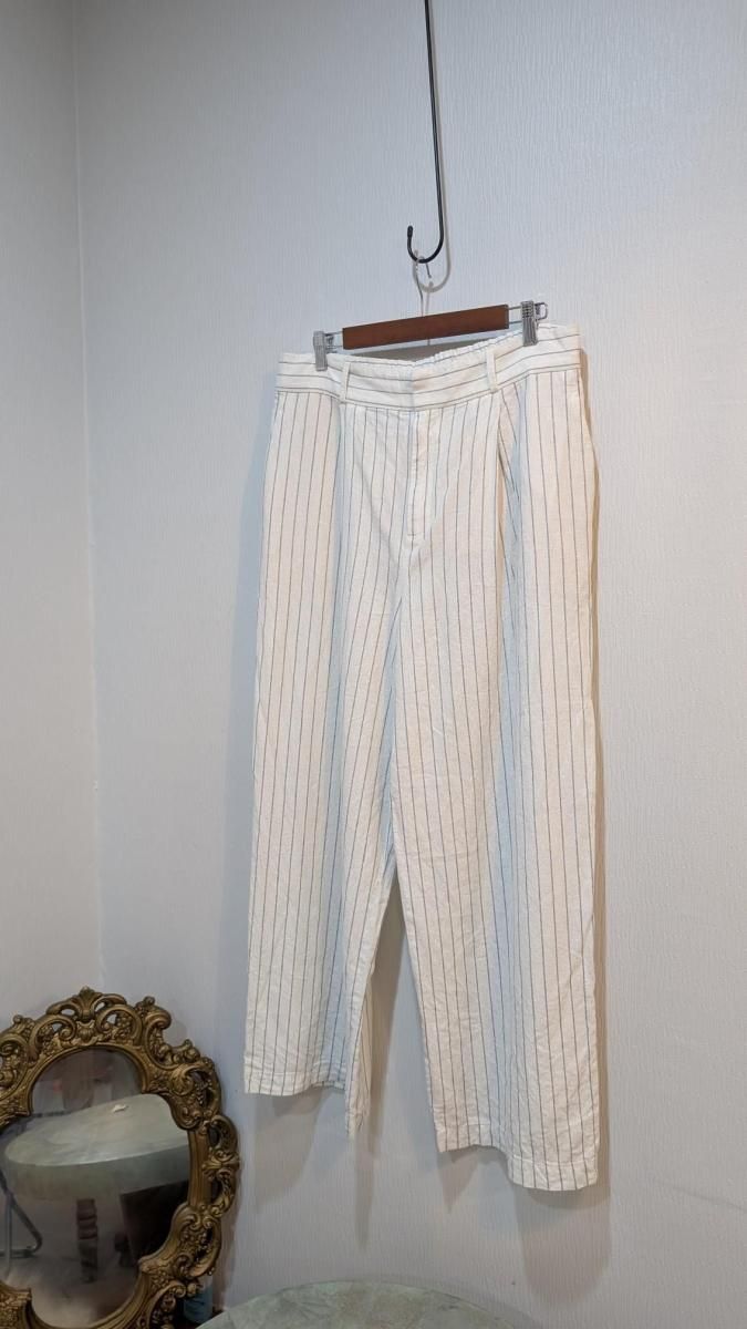 USA仕入れ リネン コットン ワイド パンツ ホワイト ライン USA仕入れ リネン コットン ワイド パンツ ホワイト ライン