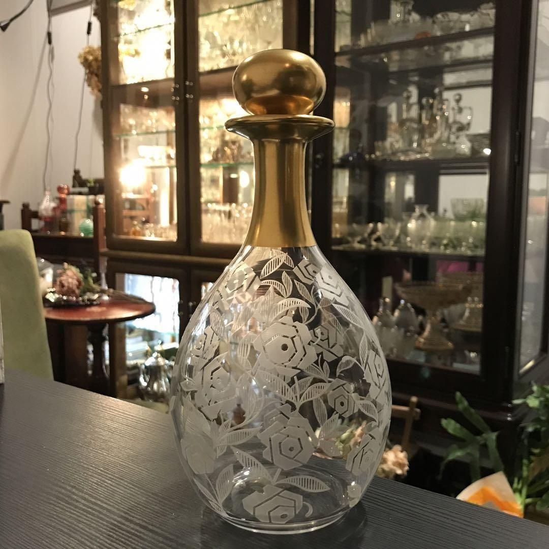 アンティークバカラ金彩薔薇デザインデカンタ優雅な1936年前製作希少品